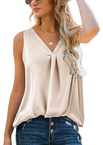 Zeagoo Damen Satin Tank Top Strap Basic Cami Sommer Weste Shirt Lässiges V-Ausschnitt Ärmellose Blusen Casual Tank Bluse Shirt Sekt S