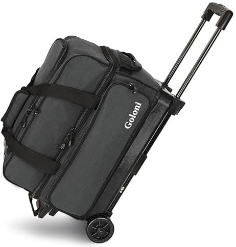 Goloni Bowlingtasche mit 2 Rollen und separatem Schuhfach, 2 Ball-Bowlingtaschen mit Rollen, einziehbarer Griff, ausziehbar auf 101,6 cm