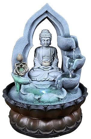 Uziqueif Buddha Seduto Meditation Fontana da interni, cascata, fontana da tavolo per interni Zen Meditazione, decorazione rilassante per casa, ufficio, camera da letto,Grigio,Buddha B
