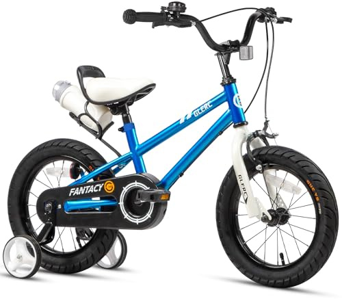 Glerc Bicicleta Infantil de 14 Pulgadas con Ruedas de Apoyo y Soporte para Botellas para niños y niñas de 3 4 5 años, Color Azul