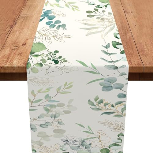 Tischläufer Eukalyptus,Saisonnal Sommer Küche Tisch Dekoration Eukalyptus Tischdeko Greenery Tischtuch Baby Dusche Geburtstag Dschungel Hochzeit Party Deko 180 x 35cm