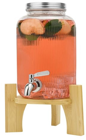 Hisredsun 4L Glass Drink Dispenser with Tap and Stand for Party | Water Juice Dispensers with Stainless Tap, Wide Mouth for Easy Cleaning,Easy Refill