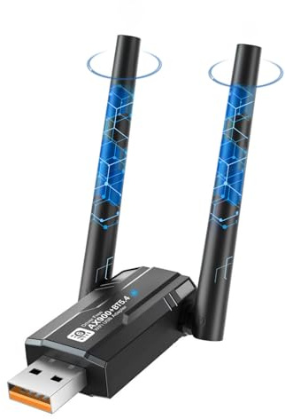 【2 en 1】 Memoria WiFi6 y Bluetooth 5.4 para PC, Adaptador WiFi USB AX900 WiFi6 Dual Band 2.4GHz/5GHz Antena Interna 5DBi Compatible con Windows 11/10/8.1/8/7, para PC/Escritorio/portátil