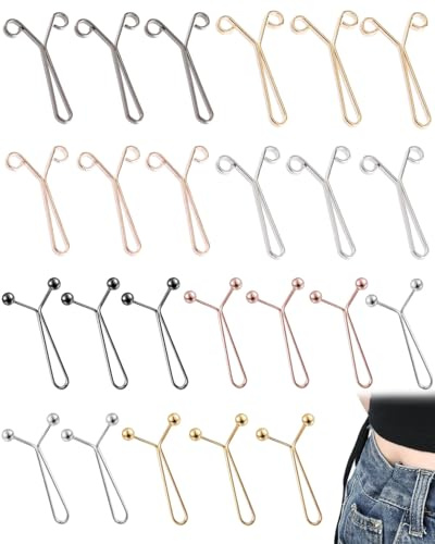 FUGLUS 24 botones para jeans y alfileres para bufandas,Cinturones ajustables para jeans y bufandas,Hebillas con clip en 2 estilos,Accesorios de moda para mujer