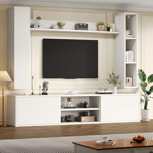 Merax Juego de 4 muebles de salón, mueble de salón, mueble de TV, estante de pared, 2 armarios, vitrina colgante o de pie, muebles de salón completo, elegante pared de armario, pared multimedia, color