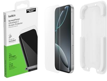Belkin ScreenForce UltraGlass 2 iPhone 17 Pro Screen Protector, Scratch-Resistant Impact Protection with Included Easy Align Tray for Bubble Free Application, 9H Hardness Tested Recycled Glass