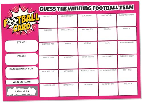 Fundraiser Hero Pack of 10 Football Team Scratch Cards - Large A5 Size - 30 Names - 330gsm Card - UK Designed and Printed