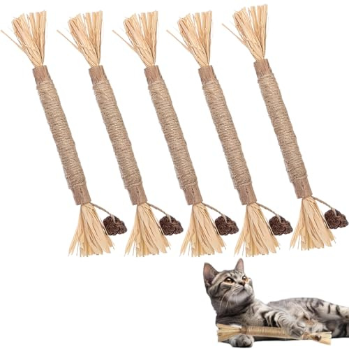 KAHZOR 5 Pezzi Bastoncini Matatabi per Gatti Giocattolo Naturale con Erba Gatta Silvervine,da Masticare per Cura Dentale e Contro l'Alito Cattivo,Riduce i Boli di Pelo