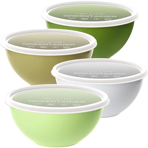 Greentainer Salad Bowl Set with Lid, 4Pcs Large Kitchen Plastic Mixing Bowl, Stackable Nesting Bowls, Serving Bowls Ideal for Baking, Cooking, Salad & Food Prep, 3.35L, Green
