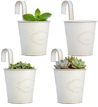 Scatole da balcone, 4 vasi con gancio e fori di drenaggio, ganci per vasi di fiori per recinzioni - per interni ed esterni, giardino, terrazza, casa, parete, finestra