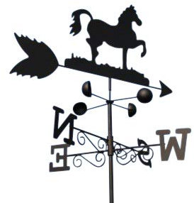 Garden Market Place Weathervane Horse, Weather Vane with Wind Speed Cups, All-Steel Wind Direction Indicator, Wall Fixings & Ground Spike Garden Feature, Black Finish 50cm Wide, 1.7m Tall