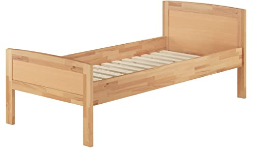 Erst-Holz®Einzelbett Buche Seniorenbett 90x200 Massivholzbett Holzbett mit Rollrost 60.72-09