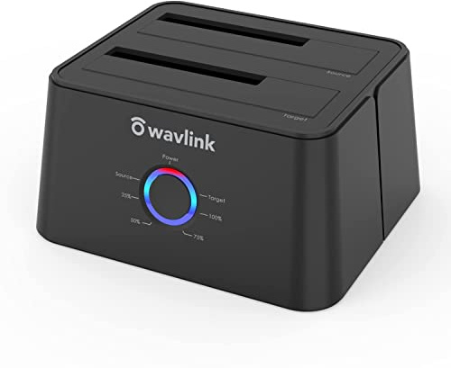 WAVLINK USB 3.0 and USB C to SATA Dual-Bay External Hard Drive Docking Station for 2.5/3.5 Inch HDD/SSD with UASP (6Gbps), Support Offline Clone/Duplicator Function [16TB X2 ]-Black