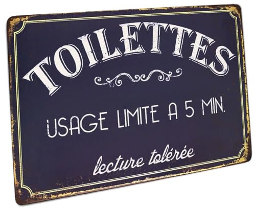 Hioni - Targhetta/cartello in metallo con scritta in francese limite d’uso della toilette a 5 min, decorazione vintage con slogan per bar, caffè, pub