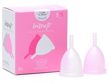 Irisana Lot de 2 coupes menstruelles - Taille S - Rose et Transparent - 9 x 6 x 10 cm - Silicone chirurgical - Compatible avec DIU - Modèle Iriscup