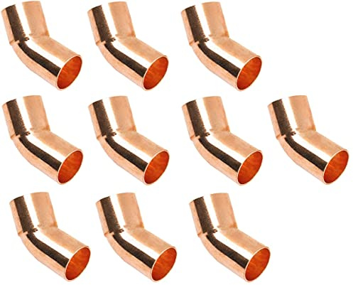 (10-pack) EZ-FLUID Plumbing 1/2 FTG X C Copper Street 45 Degree Elbow LF Short Turn Wrot Pressure Copper Fittings With Fitting x Sweat Solder Pipe Connection For Residential,Commercial