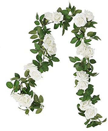 TYPHEERX Künstliche Rose Girlande Pflanze Blumengirlande für Hotel Hochzeit Handwerk Party Dekoration (Weiß)