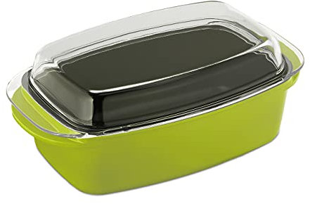 Relaxdays Pirofila da Forno, Teglia con Coperchio in Vetro, Casseruola, per Lavastoviglie, Rostiera in Alluminio, Verde