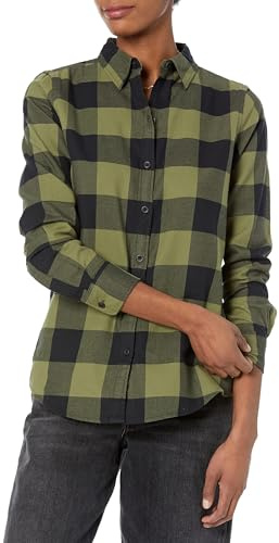 Amazon Essentials Women's Regular-Fit Long-Sleeve Lightweight Plaid Flannel Shirt