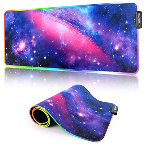 Tappetino per Mouse Gaming RGB XXL, 800 x 300mm Tappetino Mouse Grande, 14 Modalità di Illuminazione, 7 Colori LED, Tappetinos per Mouse per Computer, PC, gamer, Ingresso USB Extra (Galaxy Viola)