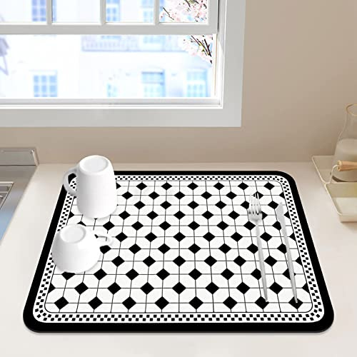 Avvrel Tapis de SéChage Vaisselle, Tapis Égouttoir Vaisselle Absorbant, Tapis Évier Cuisine en Nanofibres à Séchage Rapide, Égouttoir Vaisselle pour Bar à Café, Cuisine (30x40 cm, Noir et Blanc)