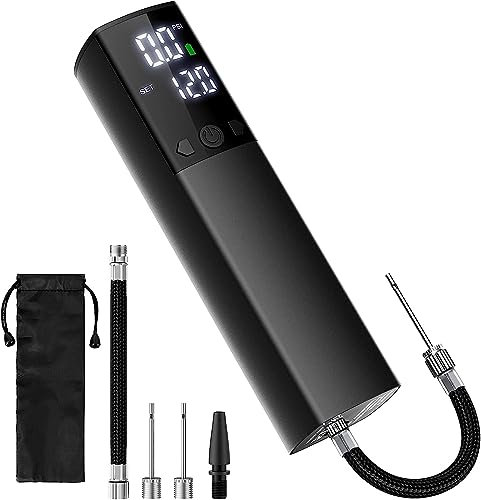 Elektrische Ballpumpe, tragbare automatische Ballpumpe für schnelles Aufpumpen von Bällen mit präzisem Manometer und digitalem LCD-Display für Basketball, Fußball, Volleyball (2 Nadeln und 1 Düse)