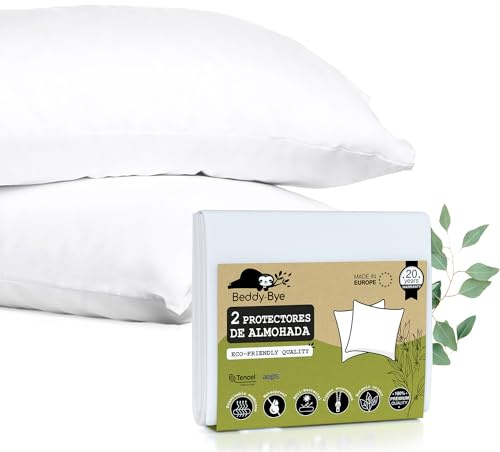 Federe Cuscino Letto Impermeabile Tencel™ 40x70 cm (confezione da 2) - Copricuscino con Chiusura a Zip - Certificato Oeko-Tex® in Aegis® Fibra Ecologica - Prodotto in UE