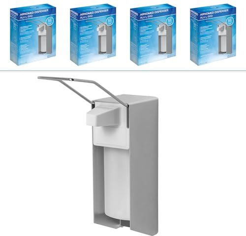 4x ARNOMED aluminium desinfektionsmedel dispenser, desinfektionsmedel dispenser för 500ml, euro dispenser lång arm spak, tvålpump för väggmontering, dispenser, desinfektionsmedel dispenser vägg
