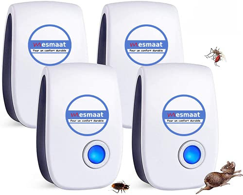 Nouveau Répulsif Ultrason pour Souris, Rats, Rongeurs, Moustique, Cafard, Araignée, Mouches - Anti-Rongeurs Insectes Nuisibles - Anti-moustiques Lot de 4 Pieces