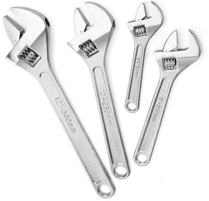 XUANJINHU Verstellbares Schraubenschlüssel-Set, 4-teilig, 15,2 cm, 20,3 cm, 25,4 cm, 30,5 cm, verstellbarer Schraubenschlüssel-Set, geschmiedeter Stahl, verchromt für Zuhause, Garage, Werkstatt