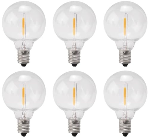 6 bombillas LED G40 de repuesto, base de tornillo E12, bombillas LED inastillables para cadena de luces solares, color cálido