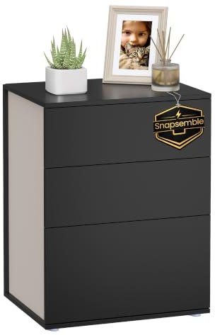 VASAGLE Bedside Table with 3 Drawers, Superfast Toolless Assembly, Bed Side Cabinet Nightstand, Black Chest Of Drawers for Bedroom/Living Room, LET778B01