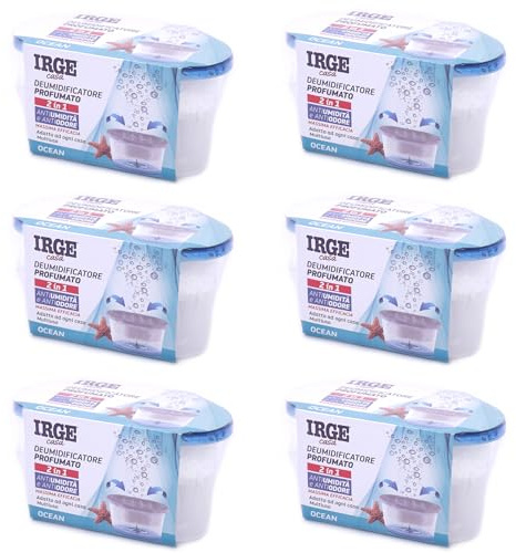 SET 6 vaschette 400 ml assorbi umidità profumate OCEAN anti odore deumidificatore sali per bagno cucina camper caravan roulotte ripostiglio dispensa armadio