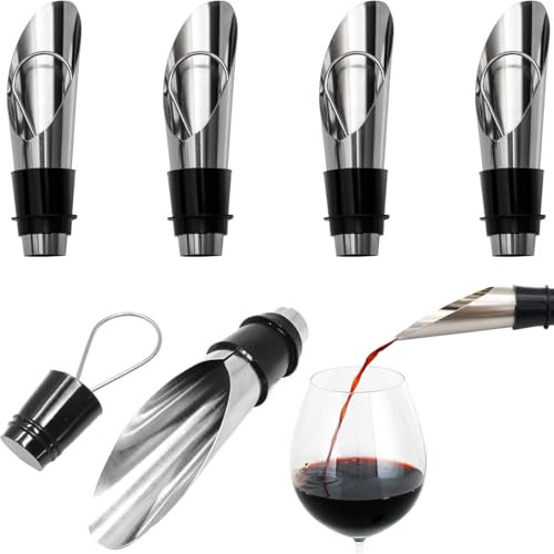JEYORZY 5 Pezzi Versatori In Acciaio Inox e 5 Pezzi resistente tappo del vino, Versatore d'olio Tappi, versatori da Vino, Bottiglia Versatore Tappo, Versatori per Bottiglie, per Bottiglie, Feste e Bar