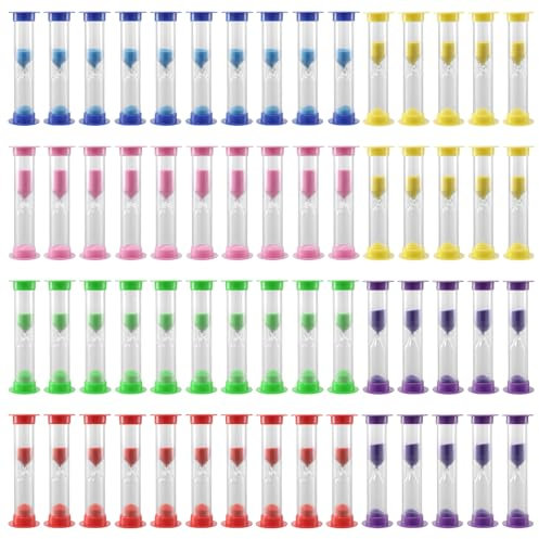 KEILEOHO 60 mini clessidra in plastica da 3 minuti, 6 colori, per cucinare, spazzolare i denti, attività