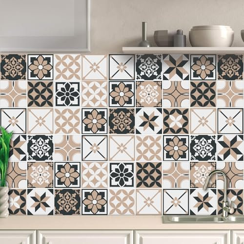 AREDE 32 Pz Adesivi per Piastrelle Bagno e Cucina 10 x 10 cm Autoadesivo Decorazione Adesivo murale in PVC Impermeabile Adesivi Parete mattonelle mosaico stile / T1027
