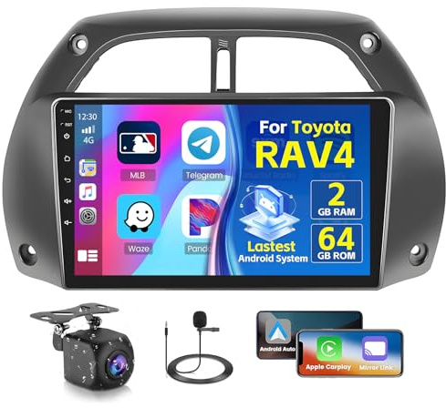 Inefala 2+64G Android 15 Autoradio per Toyota RAV4 2001-2006 con Wireless CarPlay Android Auto, 9 Pollici Schermo per Auto Soporta Bluetooth WIFI 26UI GPS FM EQ SWC AHD Telecamera Posteriore