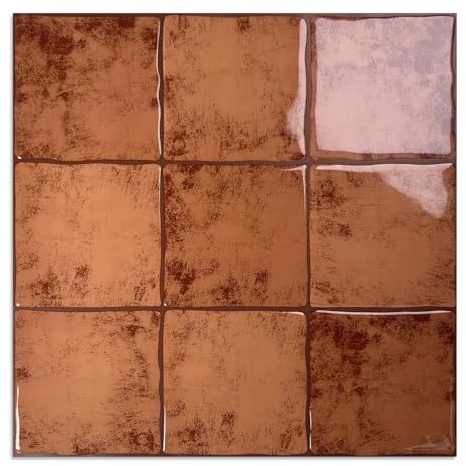 10 Sheet Thicker Peel and Stick Backsplash Tile, 12x12 3D Self Adhesive Square Mosaic Subway Checkered Vinyl Backsplash Stick on Wall Tiles for Bathroom, Kitchen, Living Room (10, Orange)