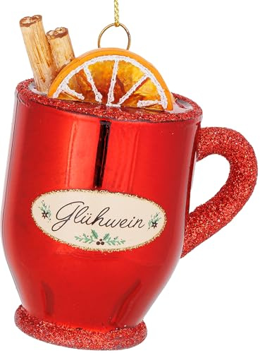 SIKORA Glühwein Tasse besondere Weihnachtskugel Glas Christbaumschmuck Deko Figur Weihnachten Anhänger Ornament - Trend Line - BS666