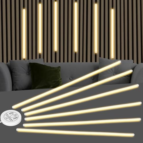 EUNEWR Tiras LED para Paneles Acústicos, 6 x 90 cm - Iluminación Dimmable con Sensor Táctil, Tira LED Incorporada y Cortable para Paneles Acústicos, Estantes, Armarios