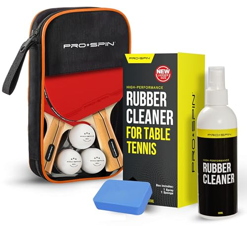 PRO-SPIN Ping Pong Paddles Bundle with Table Tennis Rubber Cleaner – High-Performance Ping Pong Set with 2 Premium Table Tennis Rackets, 3-Star Balls, Carry Case – Gifts for Families