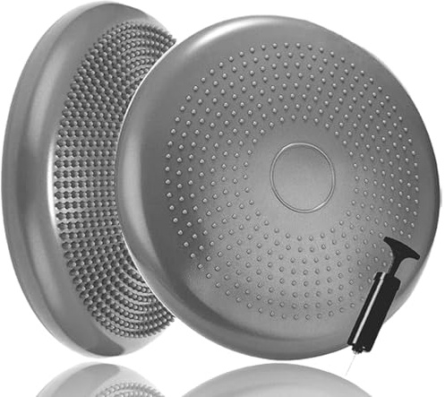 Children Adults Balance Cushion, Ball Seat Cushion, Air Seat Cushion for Physiotherapy, Relief of Back Pain and Strengthening Core Muscles, Pump & Workout Guide (Grey)