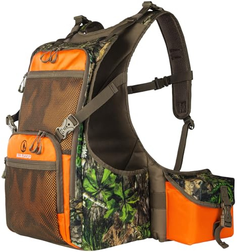ALLBLESSED Upland Hunting Vest Backpack - Durable Orange Camo Game Vest with Multiple Pockets, Adjustable Fit, Water Repellent for Comfortable & Safe Bird Hunting