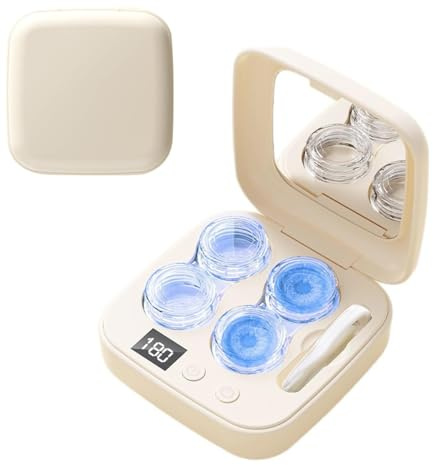 Ultrasonic Contact Lens Cleaner with Blue Light, 3 Modes & 6 Timers, Portable Case with Built-in Magnifying Mirror, USB Rechargeable for Soft/Hard/Colored Lenses