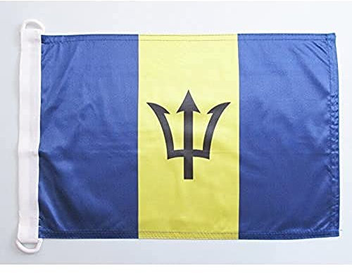 AZ FLAG - Drapeau Barbade - 45x30 cm - Pavillon Nautique Barbadien Spécial Bateau Et Extérieur En Maille Bloquée Avec Anneaux Plastiques Intégrés - 30g