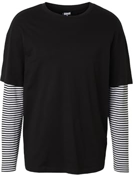 Urban Classics Men's Longsleeve T-shirt Oversized Double Layer Striped Ls Tee T Shirt, Black, L UK