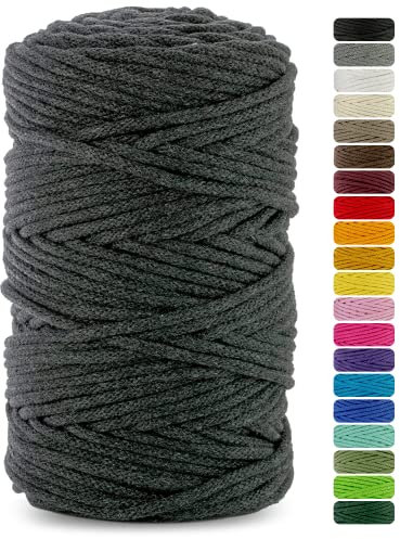 Netuno 1x Makramee Garn Anthrazit 5 mm 100 m Baumwollkordel mit Baumwollkern Textilgarn Kordelband Naturgarn Naturbaumwolle Garn für Makramee Taschengarn Dekoschnur Flechtschnur Baumwolle Garn