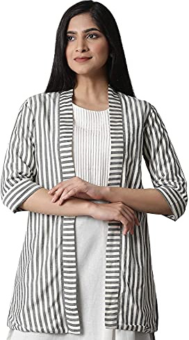 W for Woman dam-bolero, vanlig, randig, ecru och svart, Ekrü, 32
