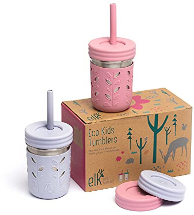 Elk and Friends Kids 10oz Stainless Steel Mason Jars + Sleeves + Lids | 2pk