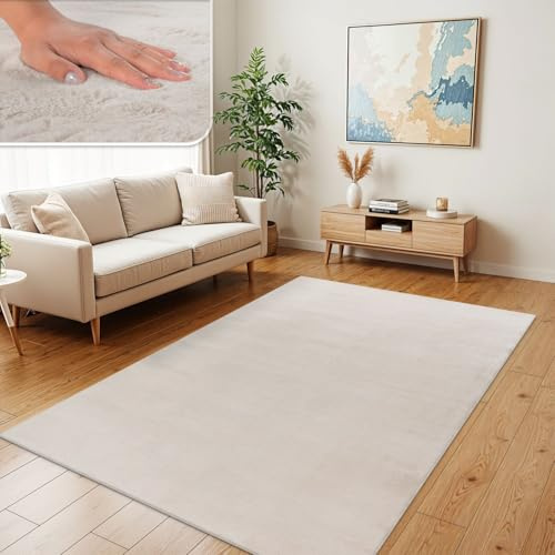 TT Home Wohnzimmer Teppich Hochflor Langflor Kunstfell Weich Modern Unifarben Flauschig, Farbe: Creme, Größe:160x220 cm